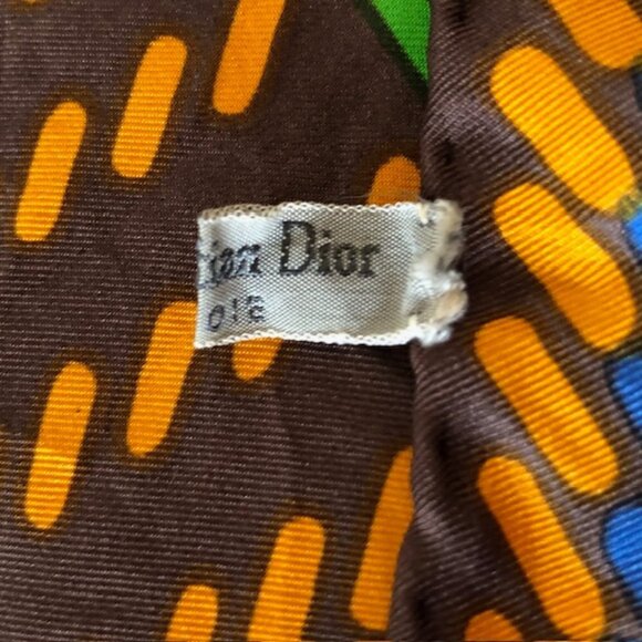 CHRISTIAN DIOR Silk Geometric Large Square Scarf Earth Tones Vintage - Picture 9 of 16